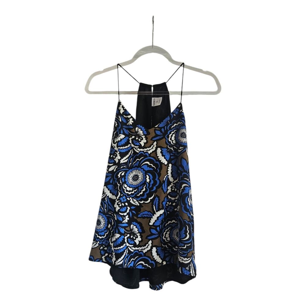 Express Womens Sm Barcelona Cami Top Lined Floral Keyhole Back Blue Brown V-Neck